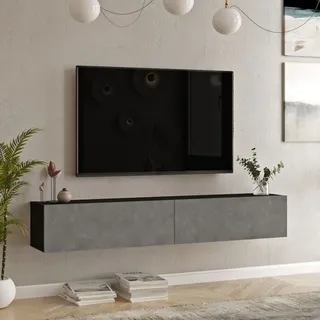 [en.casa] Lapinlahti TV-Schrank 180 cm x 29,5 cm x 31,5 cm Schwarz Spanplatte