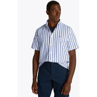 Kurzarmhemd TOMMY HILFIGER "FLEX POPLIN STP SHIRT S/S", Herren, Gr. XL, N-Gr, blau (wedge blau, optic weiß), Web, Obermaterial: 100% Baumwolle, gestreift, casual, Kurzarm, Hemden