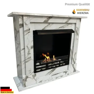 Ethanol und Gelkamin Samara Weiss Marmoriert & Sicherheitsglas inkl.11 teil.Set