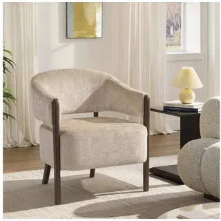 HOMCOM Relaxsessel Bequemer Chenille-Polstersessel (Schminkstuhl, 1-St., Armlehnstuhl), Eleganter Chenille-Stoff, Massivholzbeine beige