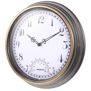 Amosfun Gartenuhr Für Den Außenbereich Mit Thermometer 12 Zoll Retro-wanduhr Für Schlafzimmerdekoration Jungen- Und Mädchenzimmer-wanddekoration