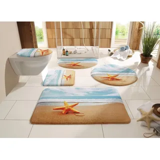 OTTO home Badematte Seestern, Höhe 14 mm, rutschhemmend beschichtet, Memory Schaum, schnell trocknend, strapazierfähig, fußbodenheizungsgeeignet, Kunstfaser, rechteckig, Badteppich, Naturmotiv, Strand, Badematten auch als Set erhältlich beige rechteckig | 80 cm x 150 cm x 14 mm