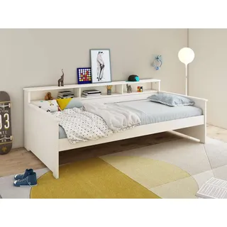 OTTO home Jugendbett KERO, Daybed, Stauraumbett, platzsparend, Stauraum, 90x200cm, zertifiziertes Massivholz, mit Ablagefächern, Schublade optional weiß