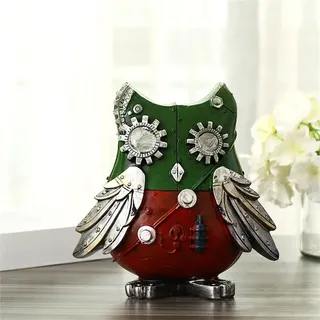 Mechanische Spardose In Retro-punk-eule, Dekorative Tierfigur Zum Sparen, Wohnaccessoire