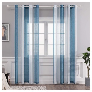 Gardine Voile Gardinen, BTTO, (2 St), halbtransparent, Gestreifte Vorhänge, Zweifarbig Streifen Vorhang blau