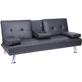 3er-Sofa HWC-F60, Couch Schlafsofa Gästebett, Tassenhalter verstellbar 97x166cm ~ Kunstleder, braun