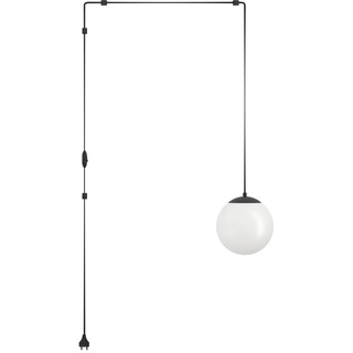 EGLO Hängelampe Rondo 3, Lampenfassung mit Kabel und Stecker, Pendelleuchte über Esstisch, Esszimmerlampe aus schwarzem Metall und weißem Glas, E27 Fassung