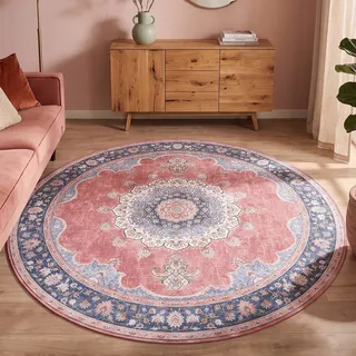 Vintage Teppich Rund - Lily Medaillon Rot Rosa - Ø 240 cm