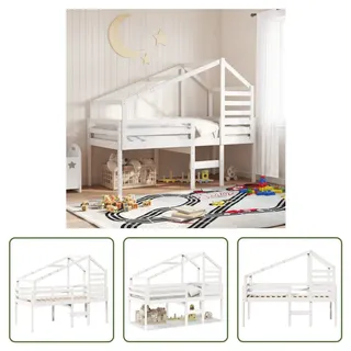 The Living Store Hochbett mit Dach Weiß 90x190 cm Massivholz Kiefer - Weiß