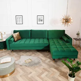 riess-ambiente Elegantes Ecksofa COZY VELVET 260cm smaragdgrün Samt Federkern 3er-Sofa Eckcouch Loungesofa - Grün