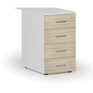 Büro-Schubladencontainer PRIMO WHITE, 4 Schubladen, Eiche weiß/natur
