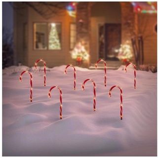 ECD Germany Weihnachtsfigur LED Zuckerstangen Beleuchtete Gartenstäbe Weihnachtsdeko (8er Set, 8er Set), 8er Set 56 Warmweiße LEDs 45cm Rot Weiß batteriebetrieben Außen/Innen rot