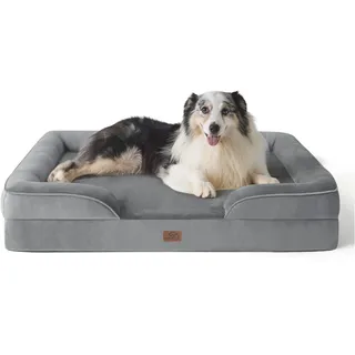 BEDSURE orthopädisches Hundebett ergonomisches Hundesofa, 106x80cm, grau | Hundekorb grosse Hunde mit eierförmiger Kistenschaum, wasserdichtem & waschbarem Bezug, rutschfester Unterseite