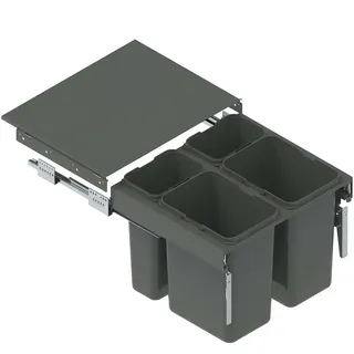 FurniFit Einbau Mülleimer für 60 cm Küchenschrank 4 fach Abfallsystem 2x15L 2x7L Vollauszug Soft Close Metall Mülltrennung Frontmontage mit Ablage 56,4 x 48 x 32 cm