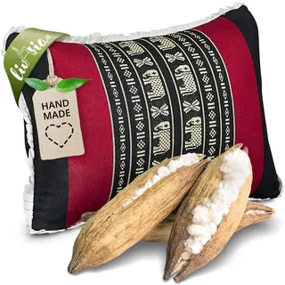 livasia Lendenstützkissen - 22x33x13cm - festes Rückenkissen mit 100% Kapok Naturfaser, nachhaltig & formstabil, Rückenstütze für Sofa & Bett, Garten und Balkon, handgefertigt (Schwarz/Elefanten)