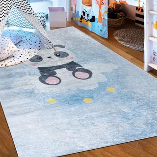 Mazovia Groß Spielteppich Kinderzimmer 160x230cm Anthrazit Blau Teddybär | Kinderteppich für Schlafzimmer Spielzimmer Jungen Pflegeleicht Maschinenwaschbar Rutschfest Allergikerfreundlich Wetterfest