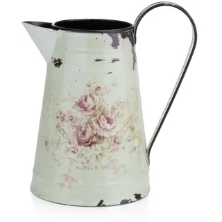 Moritz Deko Gießkanne Vintage Metall 20 cm – Rosenmotiv Shabby Chic Used Look – Trockenblumenvase Blumenvase Landhausstil Blechkanne mintgrün – Wohndeko Retro Rosen Tischdeko Geschenkidee