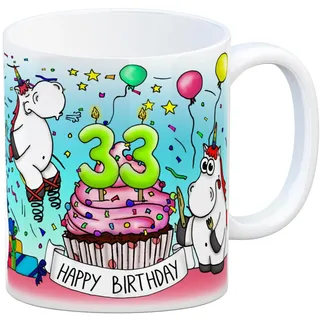 trendaffe - Honeycorns Tasse zum 33. Geburtstag mit Muffin und Einhorn Party