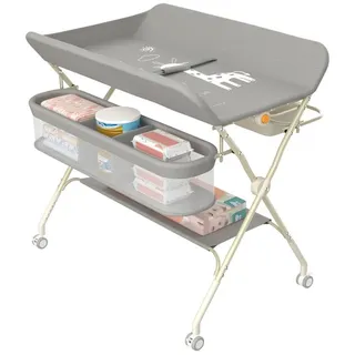 JEOBEST Wickeltisch Baby Wickelkombi, Wickelauflage,Trendy, (1-tlg) Mobil, Mit Bremse,5-fach höhenverstellbar,Klappbar,Ablagekorb grau