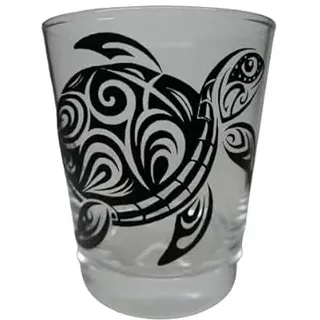Lichtidee Teelicht Glas Windlicht Tischlicht Print schwarz mit Schildkröte Trible Herbst Handmade Unikat Maritim Geburtstag Ostern Muttertaggeschenk, Höhe 9cm,