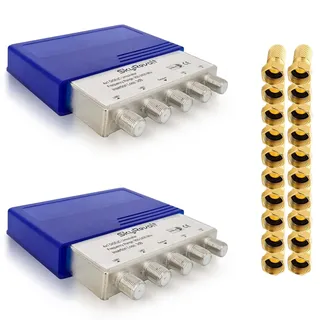SkyRevolt 2X DiSEqC Schalter 4/1 SAT Umschalter Wetterschutzgehäuse Satellitenweiche TV Switch Verteiler Splitter 20x F-Stecker