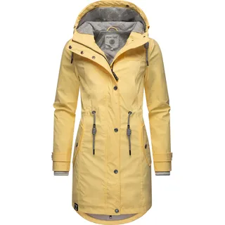 Regenjacke PEAK TIME "L60042" Gr. XL (42), gelb (pastellgelb) Damen Jacken Lange stylisch taillierter Regenmantel für