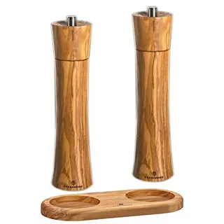 Zassenhaus Salz und Pfeffermühle Frankfurt 24 cm mit Mühlen-Untersetzer Olivenholz