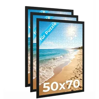 lindahandel Bilderrahmen MDF Bilderrahmen 3er Set modern mit Acrylglas,Für Puzzle Fotos&Poster, Posterrahmen 50x70 cm zum Aufhängen mit bruchsicherem Acrylglas schwarz 50 cm x 70 cm