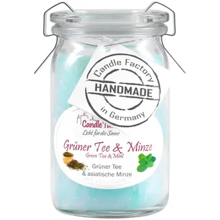 Candle Factory Baby Jumbo Duftkerze aus pflanzlichem Stearin im hitzebeständigen Glas der Marke Weck®, bis zu 20h Brennzeit, Duft: Grüner Tee & Minze