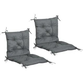 Set Mit 2 Gartenstuhlkissen, Sitzkissen Mit Bändern, Gartenkissen Für Terrasse Oder Balkon, 98 X 50 X 8 Cm, Grau