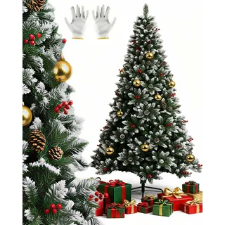 180cm Künstlicher Weihnachtsbaum, Tannenbaum mit 800 PVC Spitzen & Metallständer & Schnee, Schnellaufbau, für Zuhause Büro Geschäfte Weihnachten Dekoration
