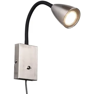 TRIO Leuchten LED Leselampe mit Schalter und Stecker, Höhe 23,5cm, Dimmfunktion, LED wechselbar, Warmweiß, innen Wand-Leuchte mit Kabel, Nachttischlampe & Bett-Lampe zum Lesen silberfarben