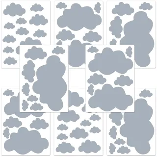 PREMYO 70 Wolken Wandsticker Kinderzimmer Mädchen Jungen - Wandtattoo - Wandaufkleber Selbstklebend Grau