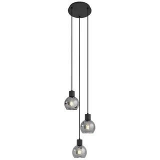 QAZQA Vidro 3-flg. E27 60 cm rund schwarz mit Rauchglas