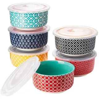 DOWAN Creme Brulee Schälchen mit Deckeln, 6 X 180ml Porzellan Souffle Förmchen Backofenfest, Auflaufform für Leckere Würzfleisch, Microwellen-, Airfryer-, Spülmaschinenfest, Ø 10,0cm-Mehrfarbig