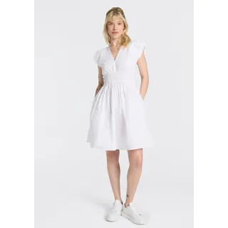 Minikleid BOSS ORANGE "Darico Premium Damenmode", Damen, Gr. 40, N-Gr, weiß 100, Popeline, Obermaterial: 100% Baumwolle, unifarben, tailliert kniefrei, V-Ausschnitt, Puffärmel, Kleider Minikleid, mit geraffter Taille, V-Ausschnitt