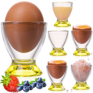 PLATINUX Gelbe Eierbecher Set (6-Teilig) aus Glas Eierständer Eierhalter Frühstück Egg-Cup Brunch Geschirrset