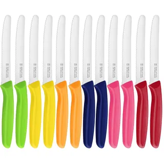 targzier Frühstücksmesser 12 Stück,Bunt Gemischt Mehrfarbig Messer,Tafelmesser, Buttermesser,Brötchenmesser,Tomatenmesser,Scharfes Tafelmesser Wellenschliff,Spülmaschinenfest.