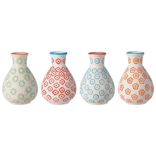 Bloomingville Vasen Emma Retro kleine ø 6,5 H 11 cm, blau rot orange grün, Keramik, 4er Set