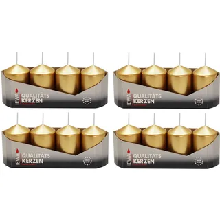 Stumpenkerzen gold lackiert, 16 Stück (4 x 4 Stück), Größe ca. 40 x 60 mm
