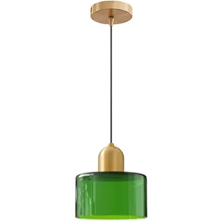 Hnexsei Moderne Glas-Pendelleuchte mit goldener Metallhalterung, E27-Fassung und verstellbarem Kabel – Elegante handgeblasene Deckenleuchte für Kücheninsel und Schlafzimmer (Transparentes Grün)