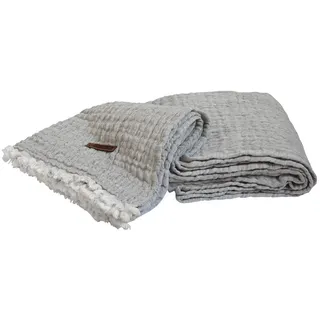 Wohndecke Premium Decke 170 x 130 cm als weiche Tagesdecke und leichtes Plaid, Kai Wiechmann, edler Baumwoll-Leinen-Mix und moderne Crincle-Optik grau