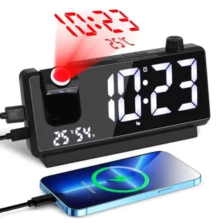 Projektionswecker, Projektionsuhr, Digitaler Wecker, Wecker mit Projektion, mit Temperatur Luftfeuchtigkeit, Dual-Wecker, Schlummerfunktion