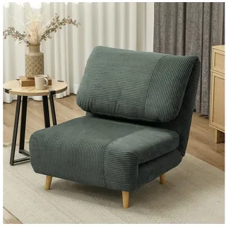 Homcom Schlafsessel 2-in-1 Cord 82 x 89 x 82 cm Grün mit Kopfteil