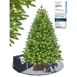 EveXmas Adele Künstlicher Weihnachtsbaum 185 cm mit 320 LED warmweiß, 591 Zweige, 100% PE Spritzguss – Christbaum und Tannenbaum grün, inkl. Metallständer, Tasche und Baumkorb