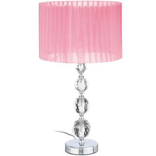 Relaxdays Tischlampe, Nachttischlampe im Kristalldesign, HxD: 54 x 29,5 cm, E27 Fassung, Tischleuchte mit Schirm, rosa