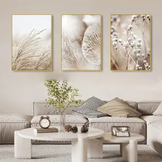 TROYSINC 3er Set Beige Poster, Pflanze Bilder, Ohne Rahmen Leinwandbilder, Home Wandkunst für Schlafzimmer und Wohnzimmer (Style-B,40x 50 cm)