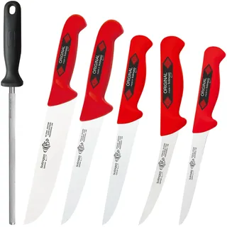 EIKASO Solingen Germany 6-Teiliges Profi Messer Set geeignet als Metzgermesser Fleischermesser Schlachtermesser Ausbeinmesser & Kochmesser (Rot)
