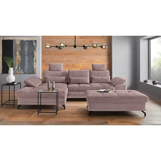 OTTO home Ecksofa OTTO HOME "Costello L-Form, B: 301 cm mit Sitztiefen-, Armteilverstellung &", lila (flieder), B:301cm H:89cm T:176cm, 100% Polyester;Samtoptik (100% Polyester), Sofas, Ecksofa, 3 Nierenkissen, optional Bettfunktion & Bettkasten