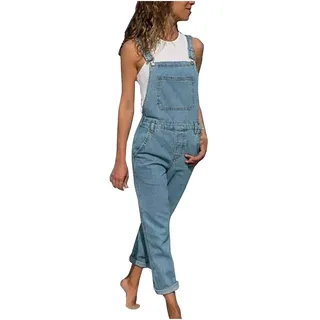 Jeanslatzhose Damen Latzhose Jeans Lange Hose Denim Overall Jumpsuit Playsuit Jeans Vintage Loose Fit Hoseanzug Romper Damen-Latzhose, Jeans, Latzhose, Overall, zerrissen, Used-Look, Jeans